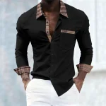 Men's shirt with plaid collar, trendy printed shirt, stylish and casual slim-fit long-sleeved shirt, suitable for everyday wear.