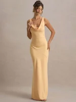 XIAOTANG Satin Cowl Neck Maxi Dress - Image 4