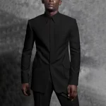 Tailored Man Suit Stand Collar Tuxedo Gentleman Solid Color Outfit Set 2 Piece Suits Smart Casual Daily Office Male Clothing - Image 3