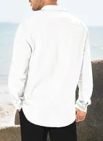 Men's Shirt Double Pocket Cotton Linen Long Sleeve Shirt Casual Holiday Shirt Simple Lapel Solid Cargo Shirts Tops Blouses - Image 11