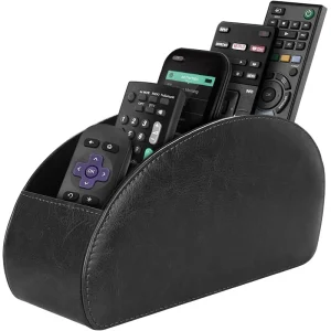 LMETJMA Remote Control Holder with 5 Compartments PU Leather TV Remote Caddy Storage Box Organizer Tray Desktop Organizer