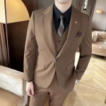 ( Jacket + Vest + Pants ) High-end Brand Boutique Fashion Solid Color Mens Casual Business Suit 3Piece Set Groom Wedding Dress - Image 6