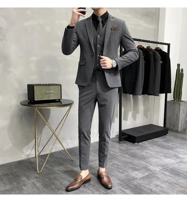 ( Jacket + Vest + Pants ) High-end Brand Boutique Fashion Solid Color Mens Casual Business Suit 3Piece Set Groom Wedding Dress - Image 38