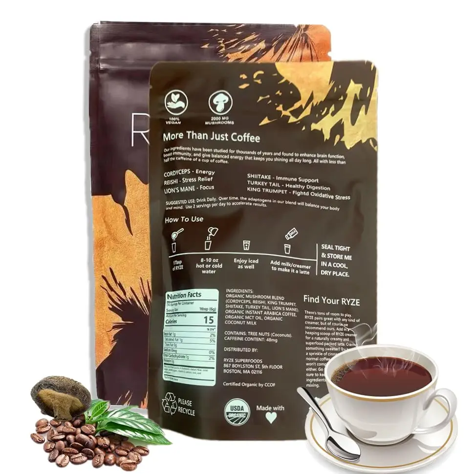 S91199e17201747798ecb52a86cf03c3ci.webp Organic Mushroom Coffee - Shiitake, Cordyceps, Supports Immune, Focus, Concentration, Stress, Digestion & Energy - 180 G - Image 1