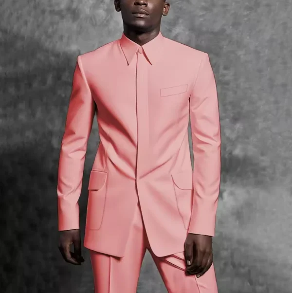 Tailored Man Suit Stand Collar Tuxedo Gentleman Solid Color Outfit Set 2 Piece Suits Smart Casual Daily Office Male Clothing - Image 16