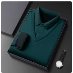 Long Sleeve T-shirt Shirts Winter Fleece Male Lapel Fake Two-piece Striped Regular Fit Thick Plush Warm Knitted Pullover Men Top - Image 27