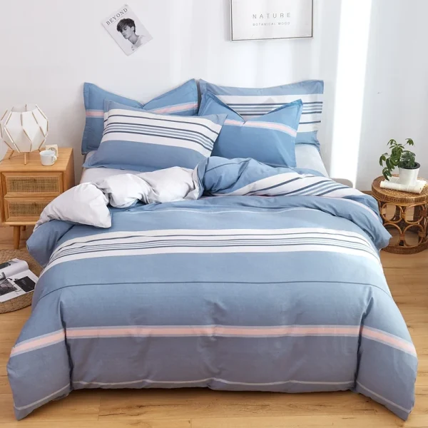 3pcs Dark Blue Striped Style Duvet Cover Set for Boy Geometric Pattern Luxury Hotel Room Decor 100% Cotton Skin-friendly Bedding - Image 27