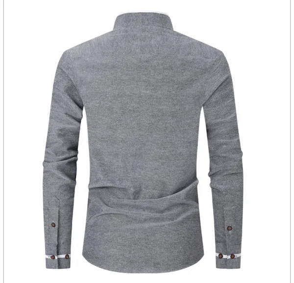 Men Shirt Long Sleeve Stand Oxford - Image 6