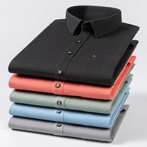 Luxury cotton single pocket long-sleeve shirts for men Smart Casual business regular fit shirt designer vintage black clothes - Image 5