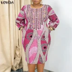 Vonda Plus Size Bohemian Print Long Sleeve Midi Dress - Image 2