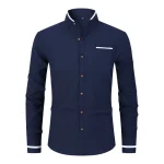 Men Shirt Long Sleeve Stand Oxford - Image 9