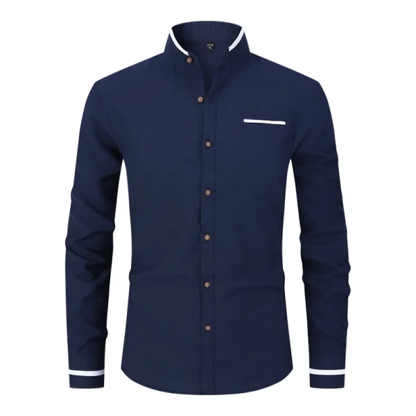 Men Shirt Long Sleeve Stand Oxford - Image 9