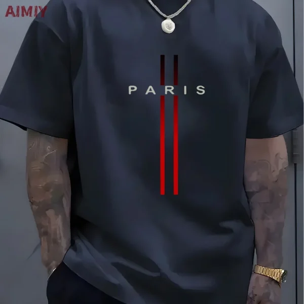 Men's Oversized Paris Lettering T-Shirt - Image 11