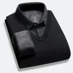 Autumn and Winter New Collection with Fleece Fake Two Piece Long Sleeved Polo Shirt for Men Fashionable and Casual Versatile Top - Image 10