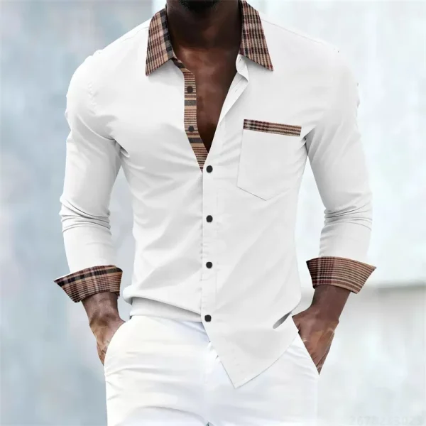 Men's shirt with plaid collar, trendy printed shirt, stylish and casual slim-fit long-sleeved shirt, suitable for everyday wear. - Image 2