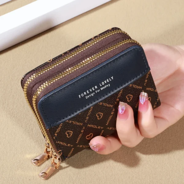 RFID Protection Mini Wallet - Chic Faux Leather with Double Zipper, Multiple Card Slots & Slip Pocket, Compact Classic Clutch - Image 6