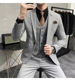 ( Jacket + Vest + Pants ) High-end Brand Boutique Fashion Solid Color Mens Casual Business Suit 3Piece Set Groom Wedding Dress - Image 41