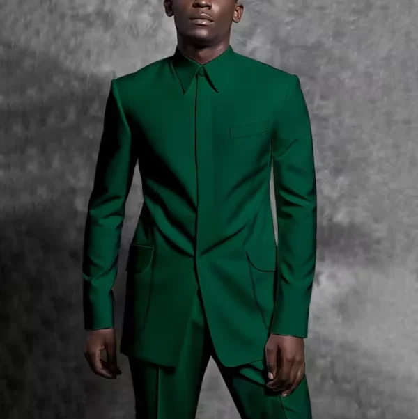 Tailored Man Suit Stand Collar Tuxedo Gentleman Solid Color Outfit Set 2 Piece Suits Smart Casual Daily Office Male Clothing - Image 11