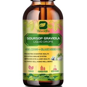 BEWORTHS 60ml Soursop Graviola Extract Drops Support Immunity and Kidney Health, Detox and Antioxidation Gluten-Free