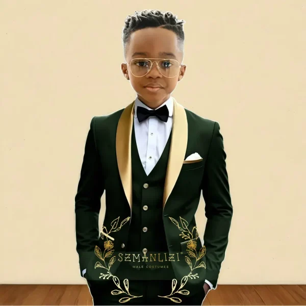 Boys' Oil Green 3-Piece Tuxedo - Image 13