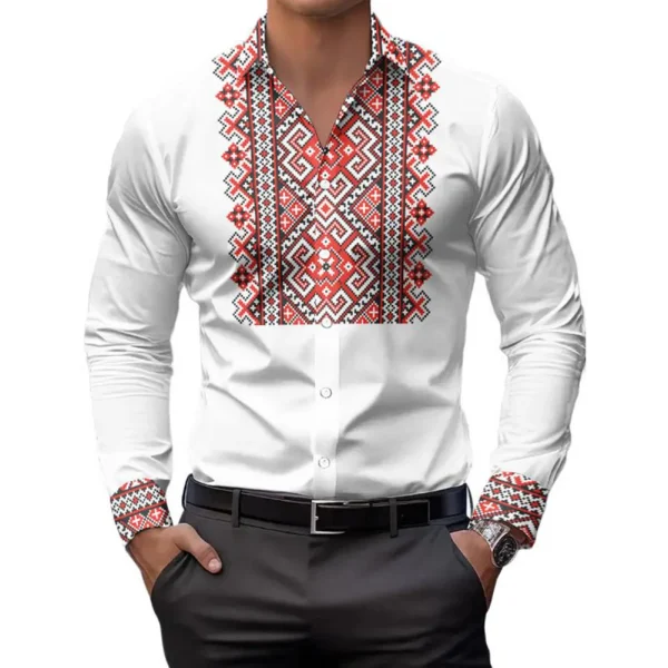 Mens Casual Shirts Long Sleeve Ethnic Style - Image 3