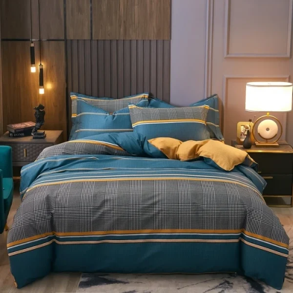 3pcs Dark Blue Striped Style Duvet Cover Set for Boy Geometric Pattern Luxury Hotel Room Decor 100% Cotton Skin-friendly Bedding - Image 24