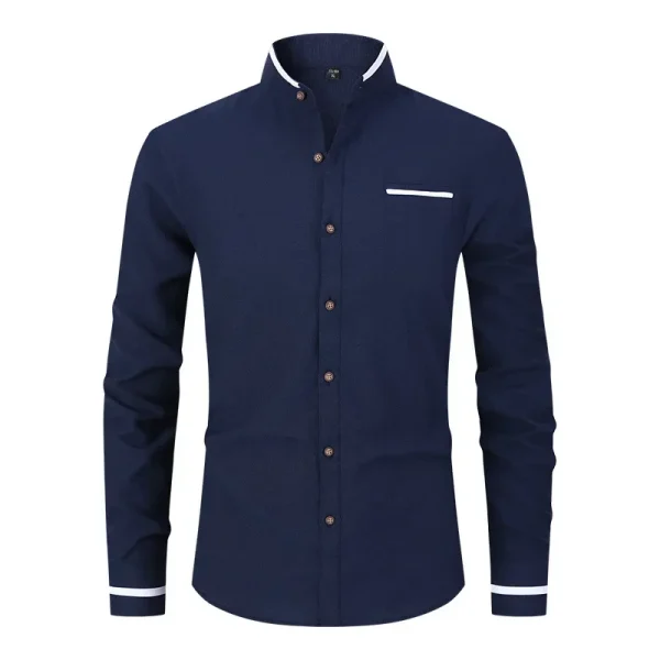 Men Shirt Long Sleeve Stand Oxford - Image 3