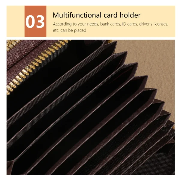 RFID Protection Mini Wallet - Chic Faux Leather with Double Zipper, Multiple Card Slots & Slip Pocket, Compact Classic Clutch - Image 12