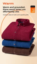 Men's Large Size Corduroy Fleece Warm Plaid Classic Style - Image 24