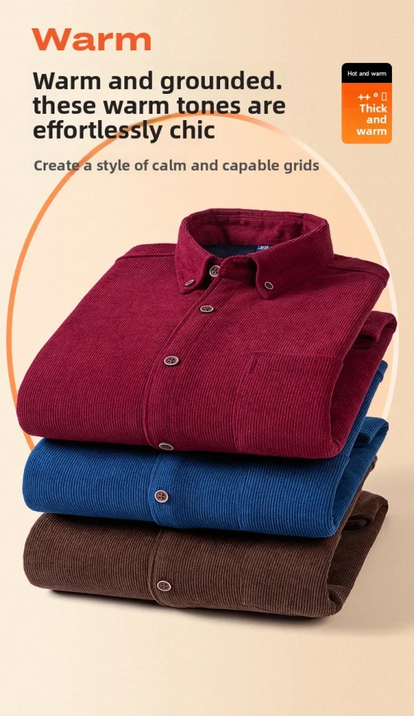 Men's Large Size Corduroy Fleece Warm Plaid Classic Style - Image 24