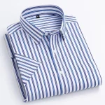Plaid Checkered Short Sleeve 100% Cotton Shirt Button - Image 20