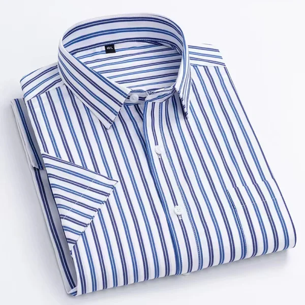 Plaid Checkered Short Sleeve 100% Cotton Shirt Button - Image 20