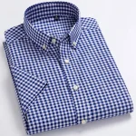 Plaid Checkered Short Sleeve 100% Cotton Shirt Button - Image 12