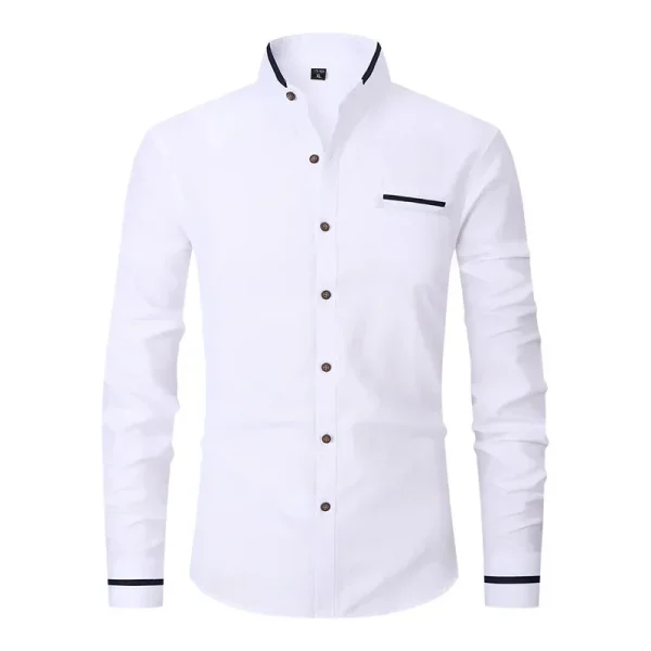 Men Shirt Long Sleeve Stand Oxford - Image 2