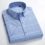 Plaid Checkered Short Sleeve 100% Cotton Shirt Button - Image 15