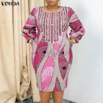 Vonda Plus Size Bohemian Print Long Sleeve Midi Dress - Image 17