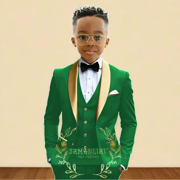 Boys' Oil Green 3-Piece Tuxedo - Image 19