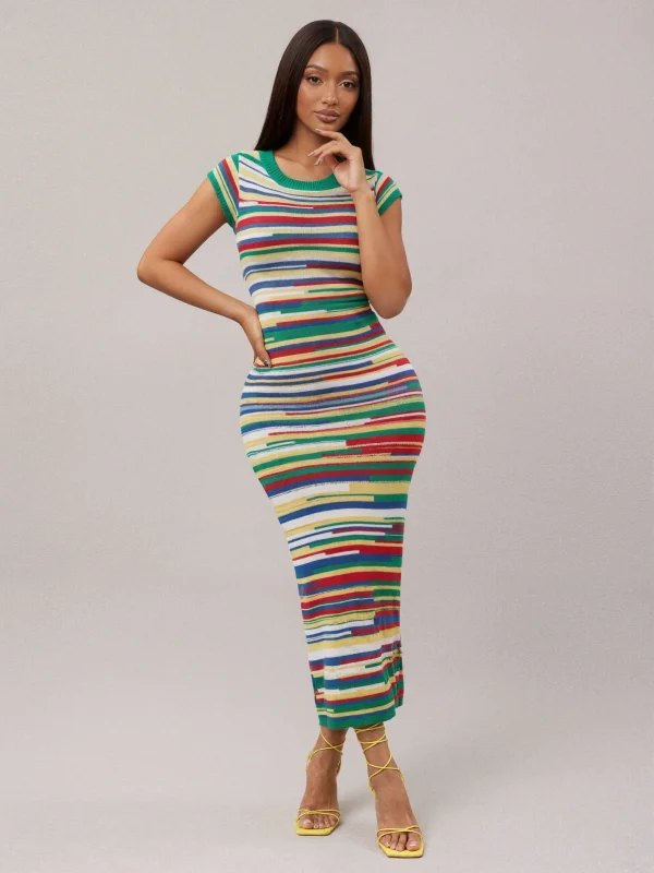 women Colorful striped tee dress - Image 3
