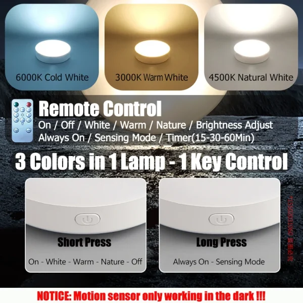 Motion Sensor Light With Remote Control USB Rechargeable Timer Night Light Dimmable LED Lamp Stairs Hallway Cabinet Nightlight - Image 2