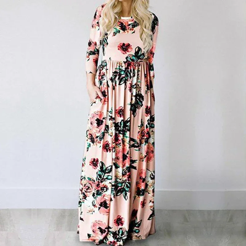 Sa4a93d33735b4bd180881528252a6141b.webp Summer Maxi Dress Women Floral Print Boho Beach Dress - Image 1