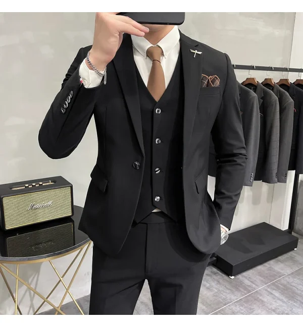 ( Jacket + Vest + Pants ) High-end Brand Boutique Fashion Solid Color Mens Casual Business Suit 3Piece Set Groom Wedding Dress - Image 53