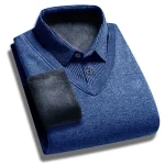 Autumn and Winter New Collection with Fleece Fake Two Piece Long Sleeved Polo Shirt for Men Fashionable and Casual Versatile Top - Image 9