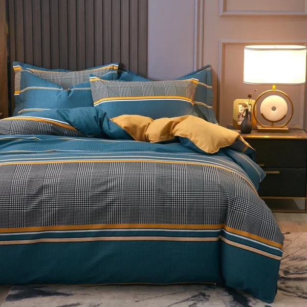 3pcs Dark Blue Striped Style Duvet Cover Set for Boy Geometric Pattern Luxury Hotel Room Decor 100% Cotton Skin-friendly Bedding - Image 30