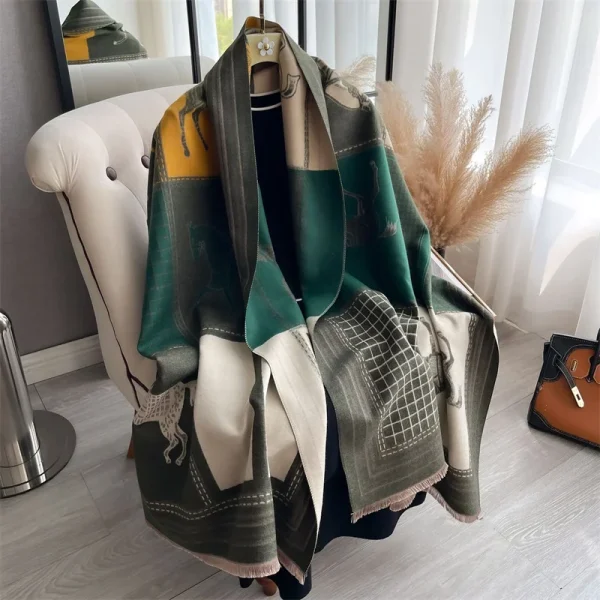 New Hot Winter Scarf Women Soft Cashmere Warm Pashmina Plaid Horse Print Scarves Wraps Thick Shawl Bufandas Tassel Stoles Hijabs - Image 26