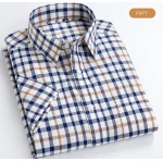Plaid Checkered Short Sleeve 100% Cotton Shirt Button - Image 35