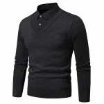 Autumn and Winter New Collection with Fleece Fake Two Piece Long Sleeved Polo Shirt for Men Fashionable and Casual Versatile Top - Image 3