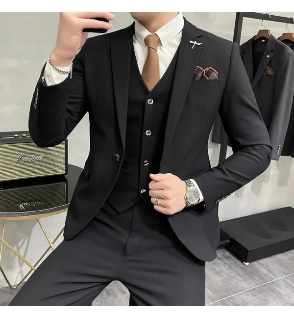 ( Jacket + Vest + Pants ) High-end Brand Boutique Fashion Solid Color Mens Casual Business Suit 3Piece Set Groom Wedding Dress - Image 49