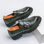 Green leather loafers' shoes - Image 4