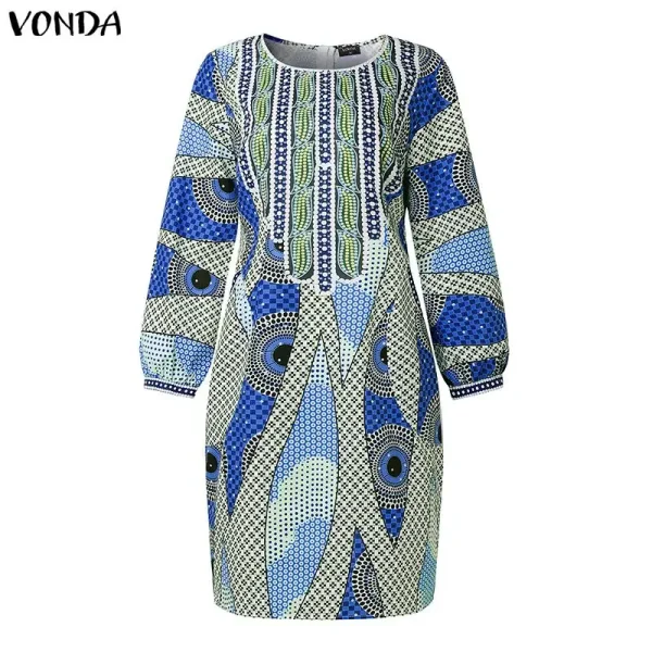 Vonda Plus Size Bohemian Print Long Sleeve Midi Dress - Image 20