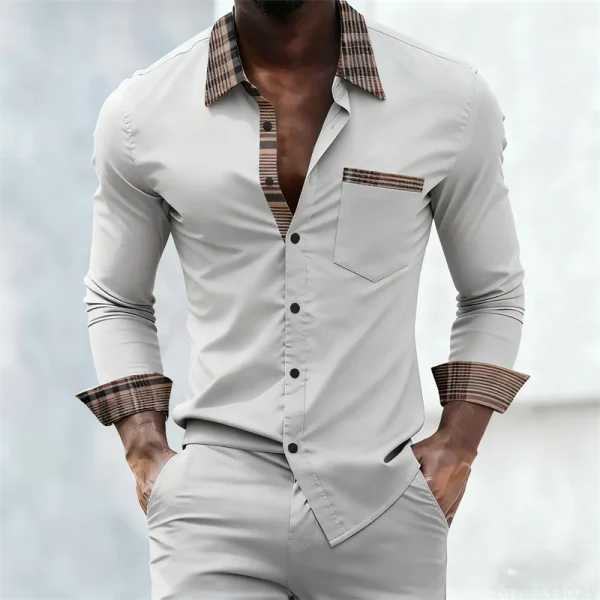 Men's shirt with plaid collar, trendy printed shirt, stylish and casual slim-fit long-sleeved shirt, suitable for everyday wear. - Image 29